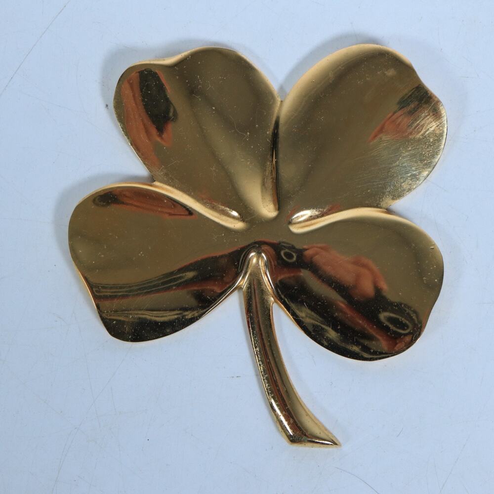 Gerity 24KT Gold Plated Four Leaf Clover Shamrock Paperweight Vintage Irish